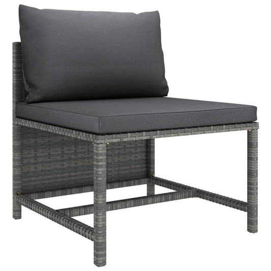 vidaXL Sectional Middle Sofa with Cushions Gray Poly Rattan