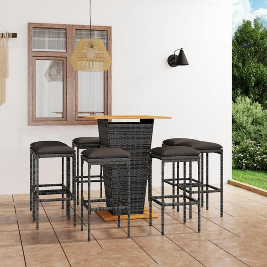 vidaXL 9 Piece Patio Bar Set with Cushions Poly Rattan Gray, 3064855