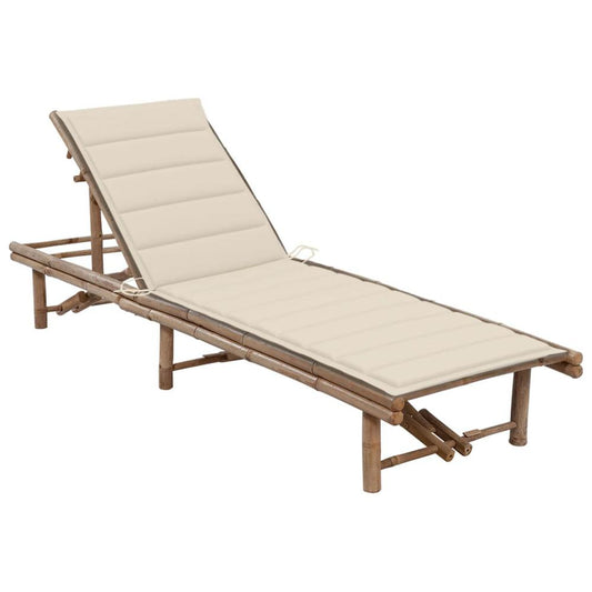 vidaXL Patio Sun Lounger with Cushion Bamboo, 3061634