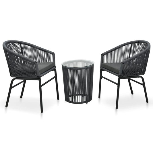 vidaXL 3 Piece Bistro Set with Cushions PVC Rattan Anthracite , 48140