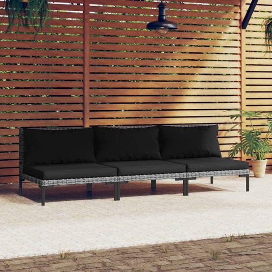 vidaXL Patio Sofas 3pcs with Cushions Half Round Poly Rattan