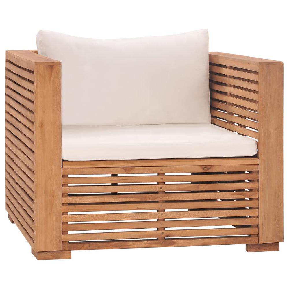 vidaXL Patio Sofa Chair with Cream Cushions Solid Teak Wood