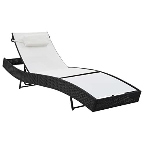 vidaXL Sun Lounger with Pillow Poly Rattan Black, 44718