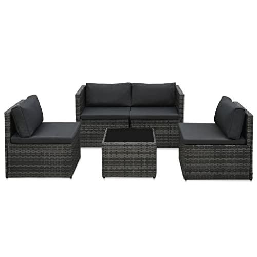 vidaXL 5 Piece Garden Lounge Set with Cushions Poly Rattan Gray, 48148