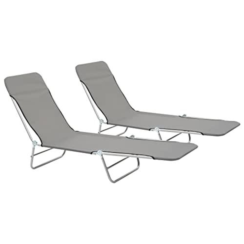 vidaXL Folding Sun Loungers 2 pcs Steel and Fabric Gray, 44302