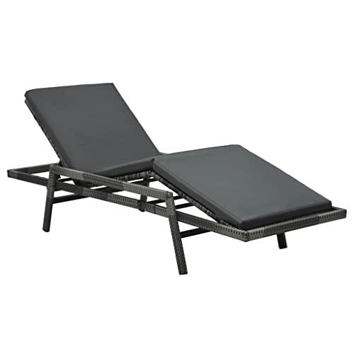 vidaXL Sun Lounger with Cushion Poly Rattan Gray, 48147