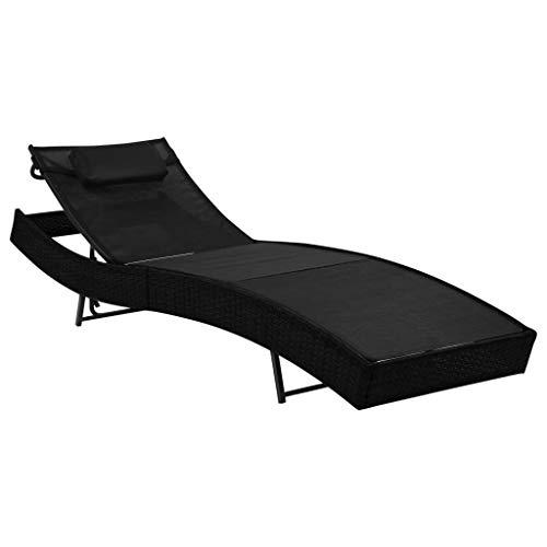 vidaXL Sun Lounger with Pillow Poly Rattan Black, 44717