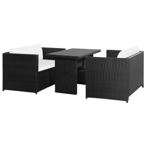 vidaXL 3 Piece Garden Lounge Set with Cushions Poly Rattan Black, 43913