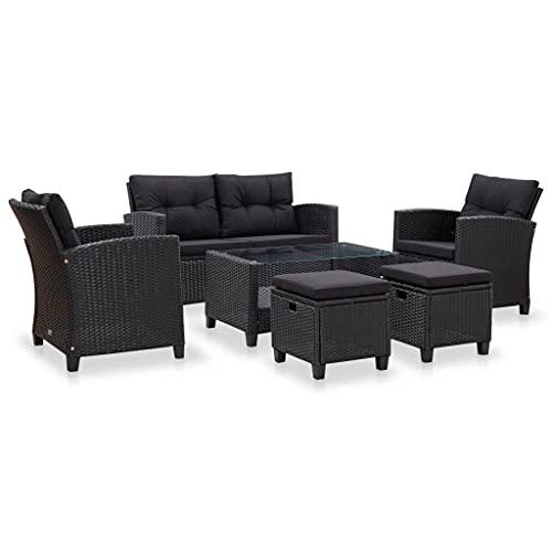 vidaXL 6 Piece Garden Sofa Set with Cushions Poly Rattan Black, 46151