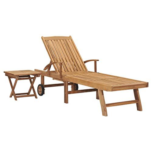 vidaXL Sun Lounger with Table Solid Teak Wood, 48017