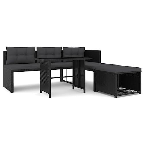 vidaXL 4 Piece Garden Lounge Set Poly Rattan Black, 44287