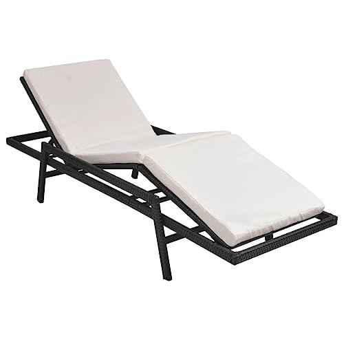 vidaXL Sun Lounger with Cushion Poly Rattan Black, 43108