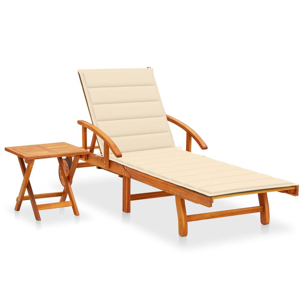 vidaXL Patio Sun Lounger with Table and Cushion Solid Acacia Wood, 3061619