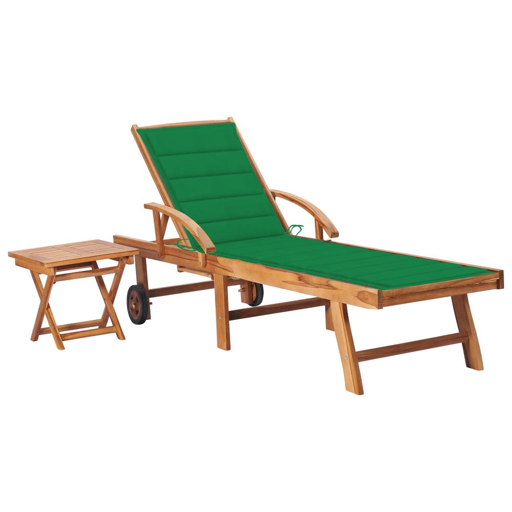 vidaXL Sun Lounger with  Table and Cushion Solid Teak Wood, 3063026