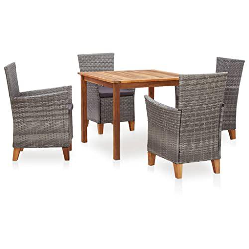 vidaXL 5 Piece Dining Set Poly Rattan and Solid Acacia Wood Gray, 46000