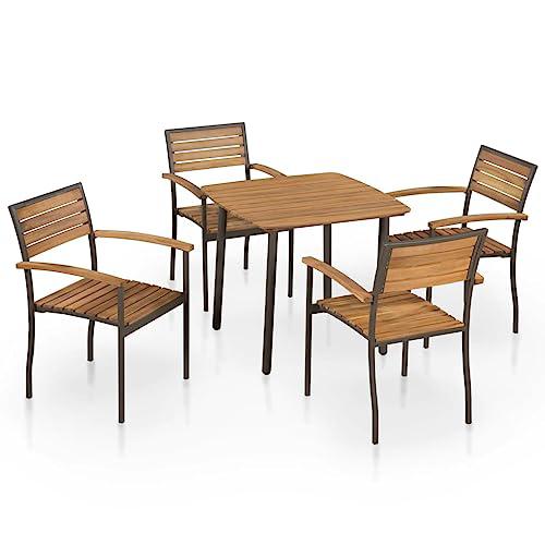 vidaXL 5 Piece Outdoor Dining Set Solid Acacia Wood and Steel, 44230