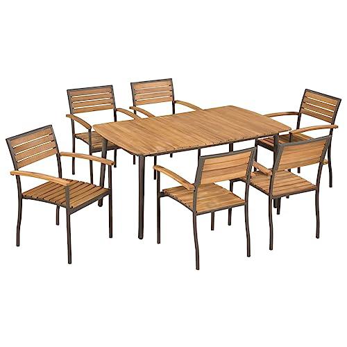 vidaXL 7 Piece Outdoor Dining Set Solid Acacia Wood and Steel, 44231