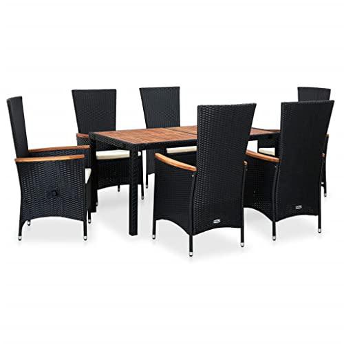 vidaXL 7 Piece Outdoor Dining Set Poly Rattan Acacia Wood Black, 48013