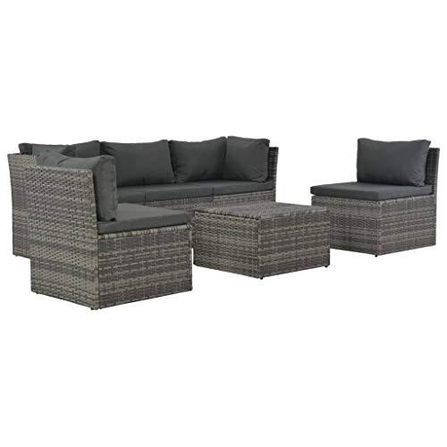 vidaXL 4 Piece Garden Lounge Set with Cushions Poly Rattan Gray, 44723