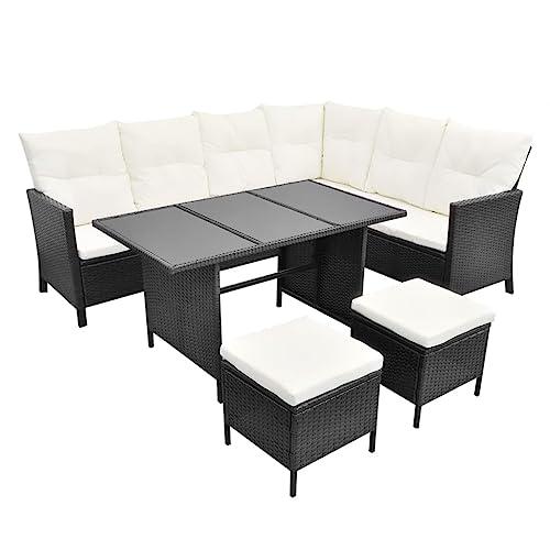 vidaXL 4 Piece Garden Lounge Set with Cushions Poly Rattan Black, 43096