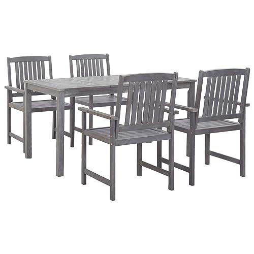 vidaXL 5 Piece Outdoor Dining Set Gray Solid Acacia Wood, 45940