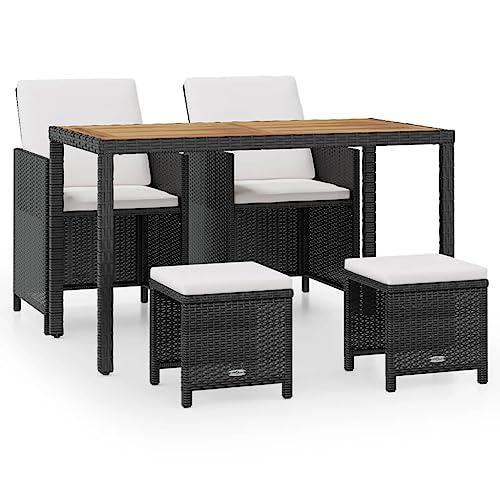 vidaXL 5 Piece Outdoor Dining Set Poly Rattan and Acacia Wood Black, 42529