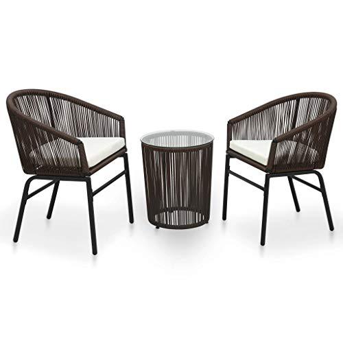 vidaXL 3 Piece Bistro Set with Cushions PVC Rattan Brown, 48139