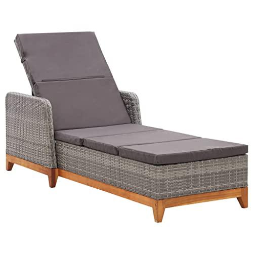 vidaXL Sun Lounger Poly Rattan and Solid Acacia Wood Gray, 46013