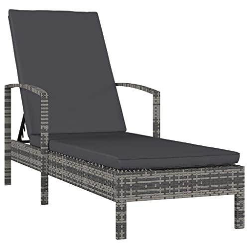 vidaXL Sun Lounger with Armrests Poly Rattan Gray, 48126