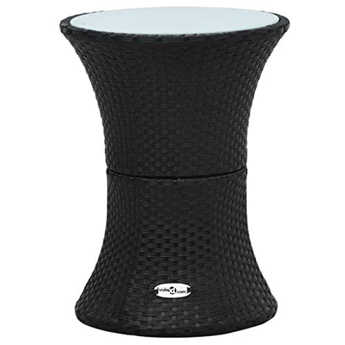 vidaXL Garden Side Table Drum Shape Black Poly Rattan, 48150