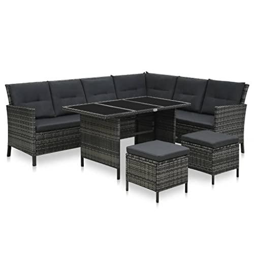 vidaXL 4 Piece Garden Lounge Set with Cushions Poly Rattan Gray, 48143