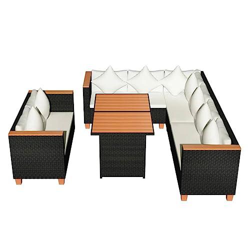 vidaXL 5 Piece Garden Lounge Set with Cushions Poly Rattan Black, 43002