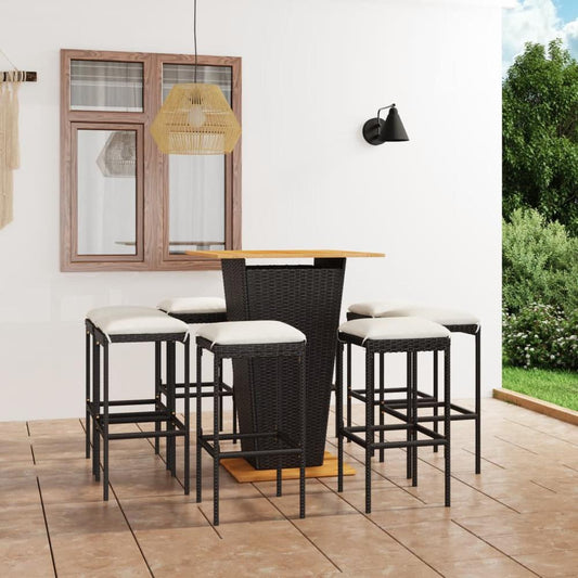 vidaXL 9 Piece Patio Bar Set with Cushions Poly Rattan Black, 3064854