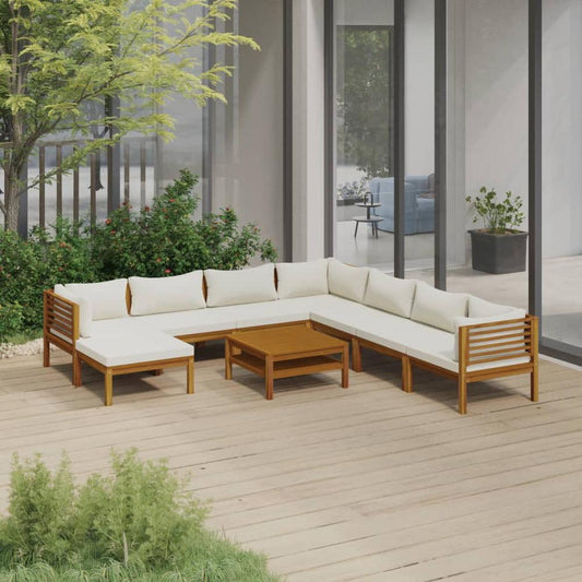 vidaXL 9 Piece Patio Lounge Set with Cream Cushion Solid Acacia Wood, 3086945