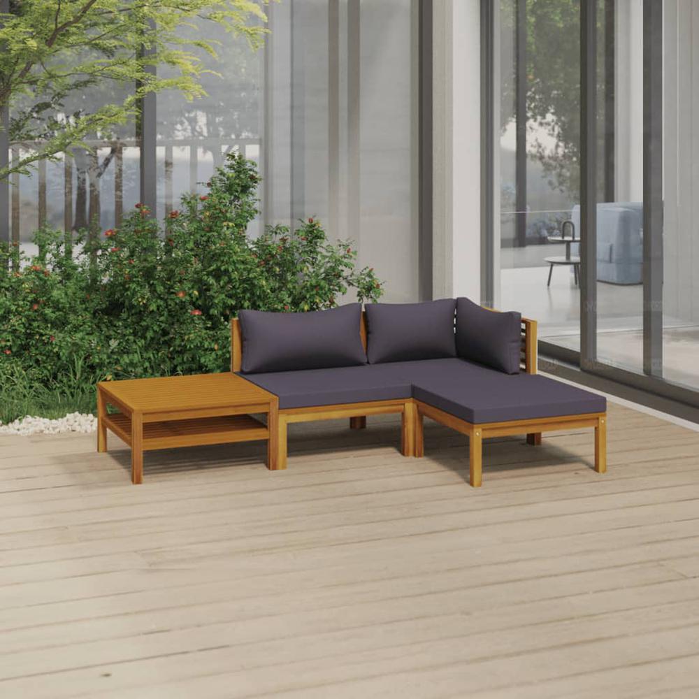 vidaXL 4 Piece Patio Lounge Set with Cushion Solid Acacia Wood