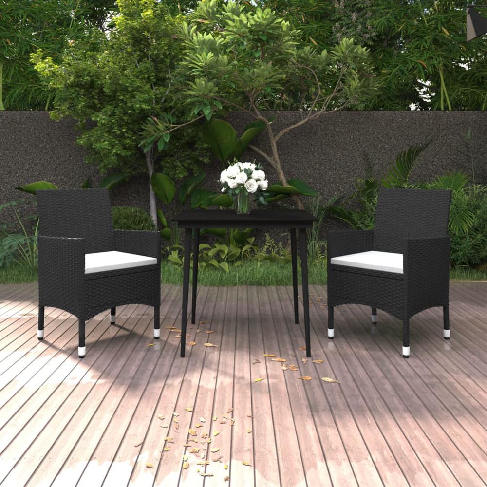 vidaXL 3 Piece Patio Dining Set with Cushions Poly Rattan and Glass, 3099727