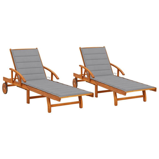 vidaXL Sun Loungers 2 pcs with Cushions Solid Acacia Wood, 3077331