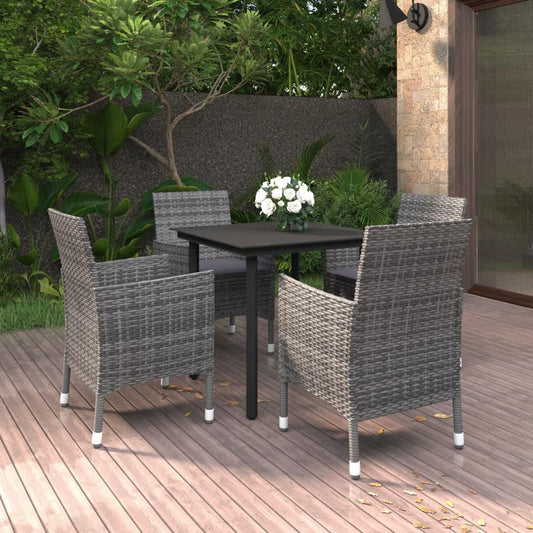 vidaXL 5 Piece Patio Dining Set with Cushions Poly Rattan and Glass, 3099692