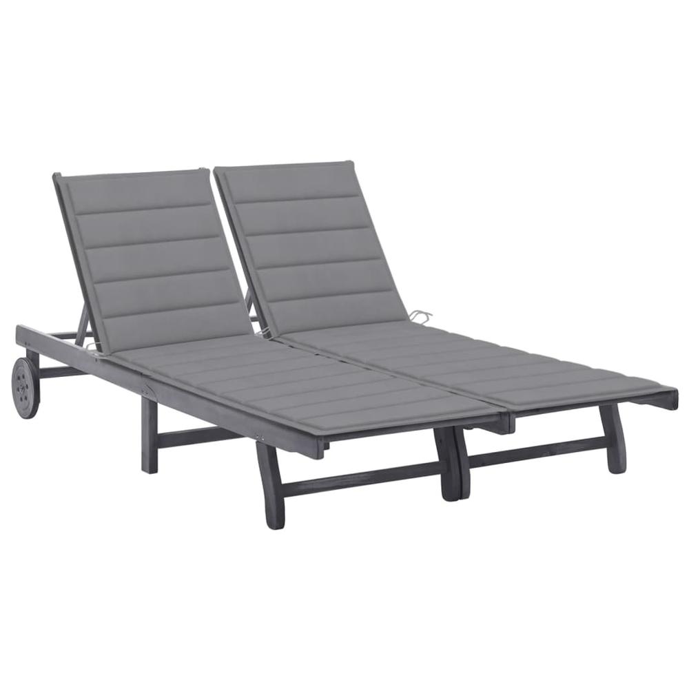 vidaXL 2-Person Patio Sun Lounger with Cushion Gray Solid Acacia Wood, 3061390