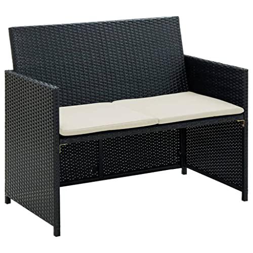 vidaXL 2 Seater Garden Sofa with Cushions Black Poly Rattan, 43910