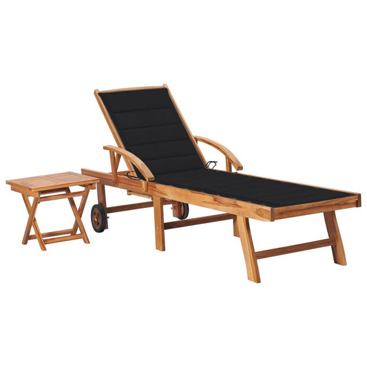 vidaXL Sun Lounger with  Table and Cushion Solid Teak Wood, 3063028