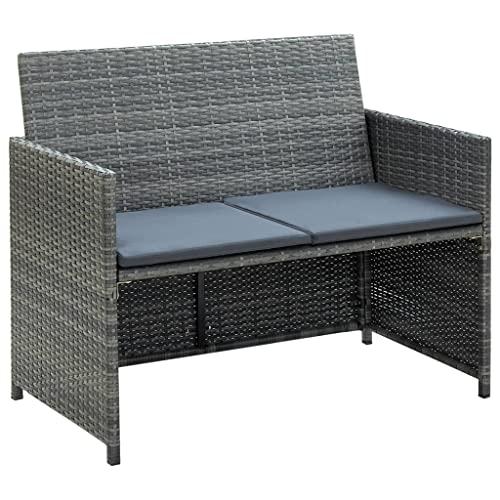 vidaXL 2 Seater Garden Sofa with Cushions Gray Poly Rattan, 43912