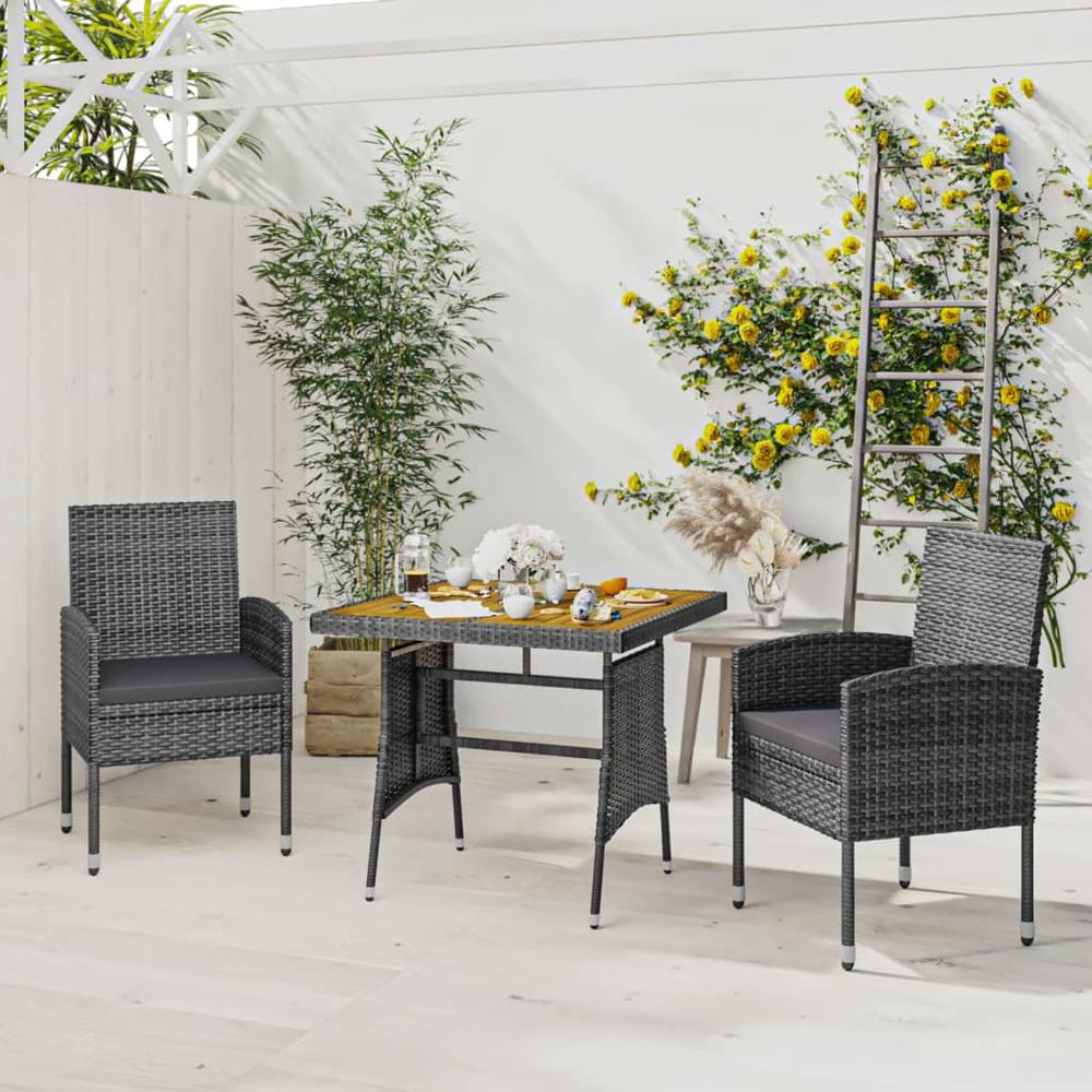 vidaXL 3 Piece Patio Dining Set Poly Rattan Gray, 3120094