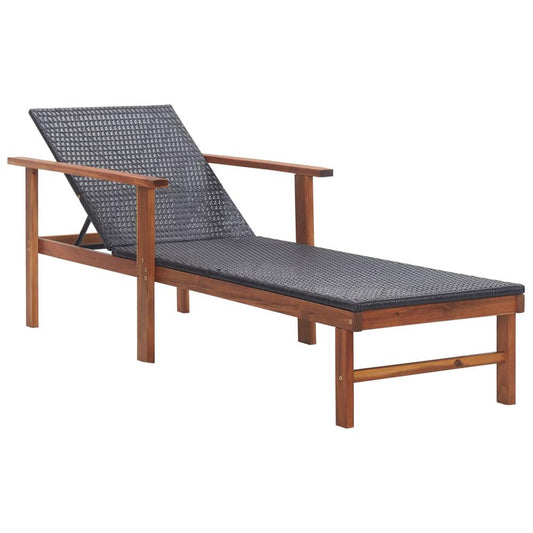 vidaXL Sun Lounger Poly Rattan and Solid Acacia Wood Black, 48706