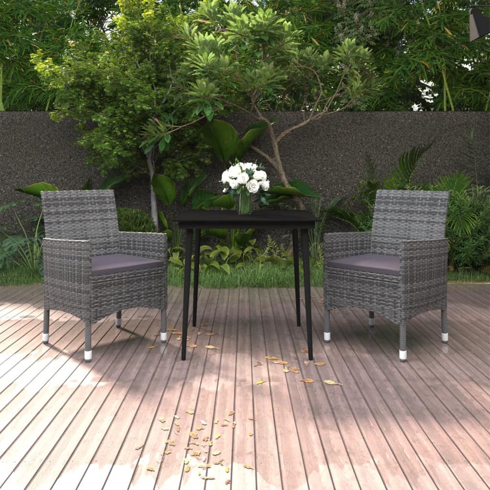 vidaXL 3 Piece Patio Dining Set with Cushions Poly Rattan and Glass, 3099739