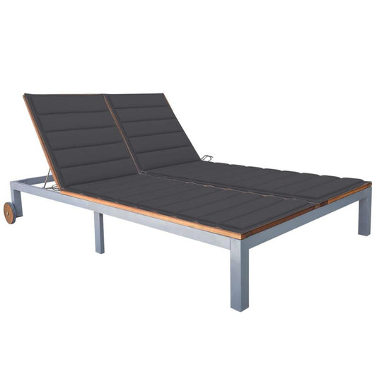 vidaXL 2-Person Sun Lounger with Cushion Solid Acacia Wood and Steel, 3061557