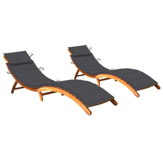 vidaXL Sun Loungers 2 pcs with Cushions Solid Acacia Wood, 3077361