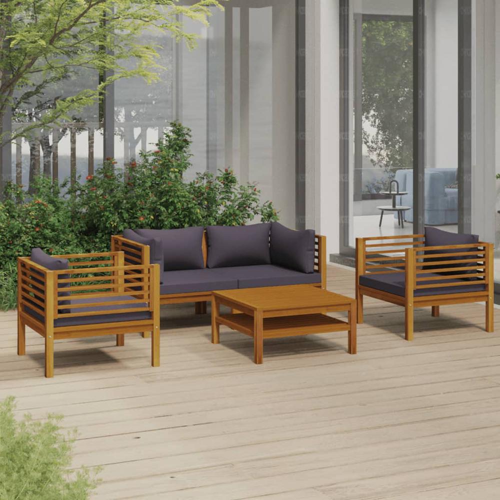 vidaXL 5 Piece Patio Lounge Set with Cushion Solid Acacia Wood, 3086902