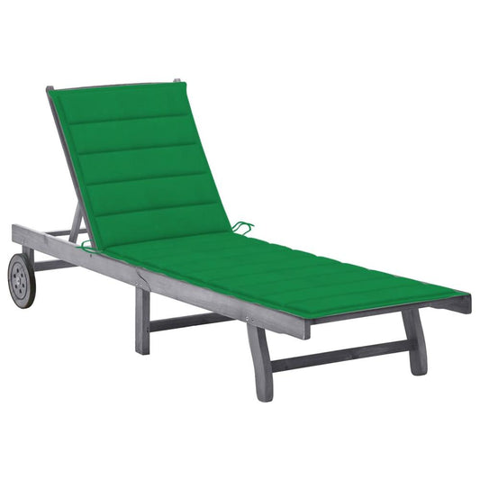 vidaXL Patio Sun Lounger with Cushion Gray Solid Acacia Wood, 3061364