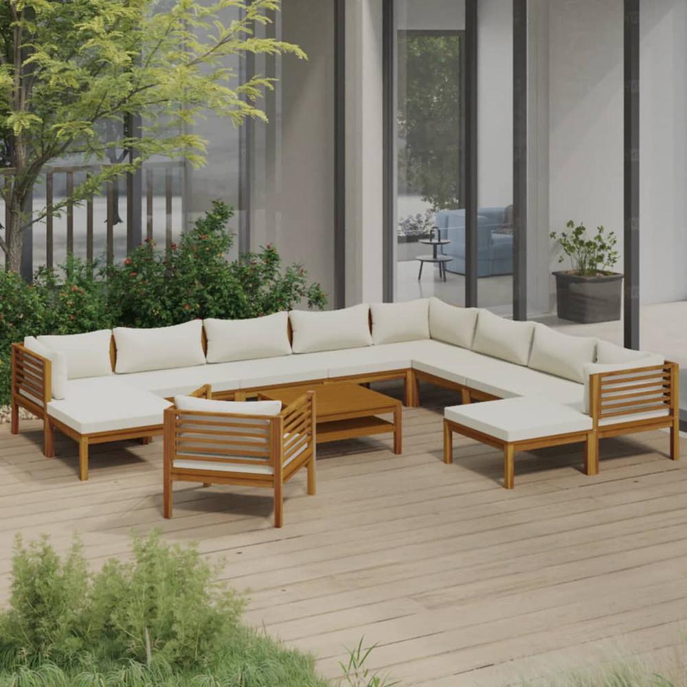 vidaXL 12 Piece Patio Lounge Set with Cream Cushion Solid Acacia Wood, 3086943